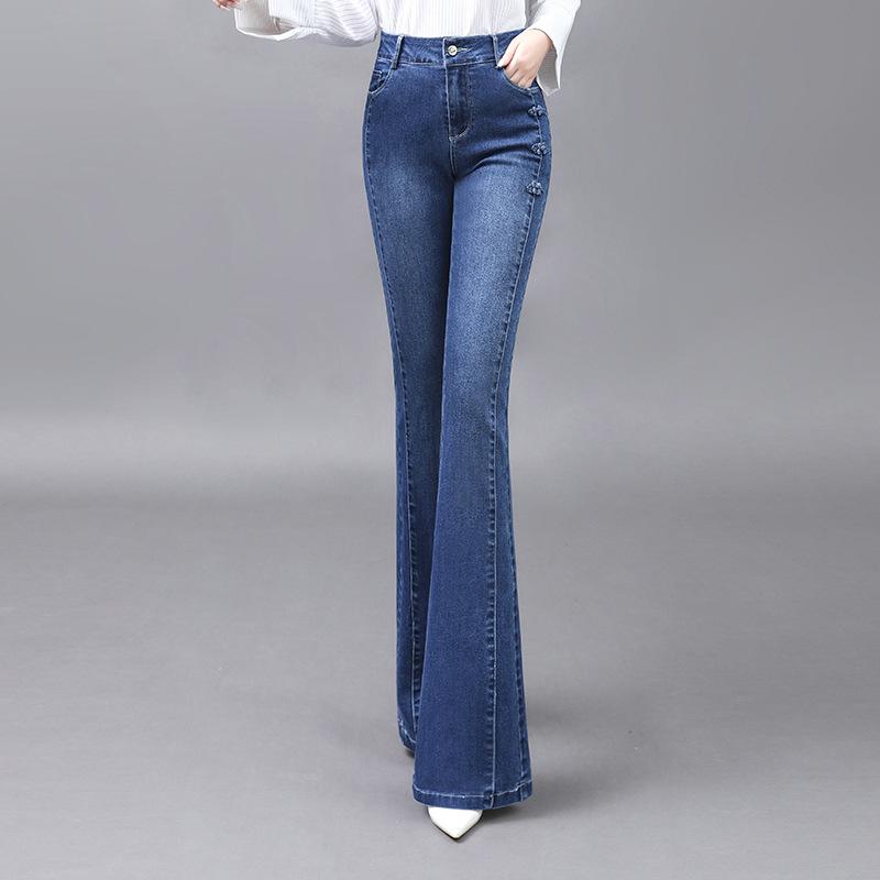 2023 Podzim Dámské Džíny s Vysokým Pasem Slim Fit Zvonové – Délka ke Kotníkům a Elastické
