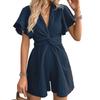 Women's Casual V-Neck Solid Color Flared Sleeve Dress Pants