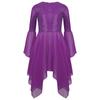 Girls Liturgical Dance Dress Shiny Sequins Patchwork Round Neck Flared Sleeve Asymmetrical Hem Performance Tunic