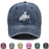 Human Skeleton and Fish Print Snapback Sun Hat, Fishing Rod Mesh Hat Fit Hip Hop Distressed Raw Brim Adjustable Baseball Hat