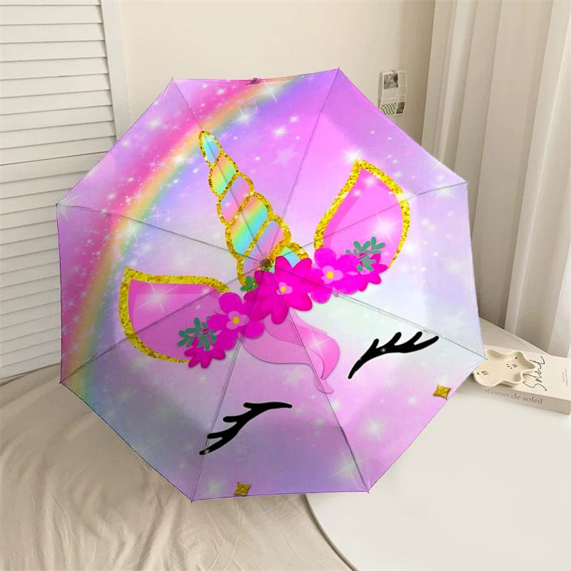 

1PC Unicorn Rainbow Umbrella-8-Rib Reinforced Portable Folding Travel Suitable for All Seasons Outdoor Daily Use-Z0480