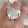 925 Sterling Silber Ringe für Damen Paar Minimalistisch Handgemacht Einfach Breit Großes Herz Ring Party Schmuck Geschenk Allergie Vorbeugen