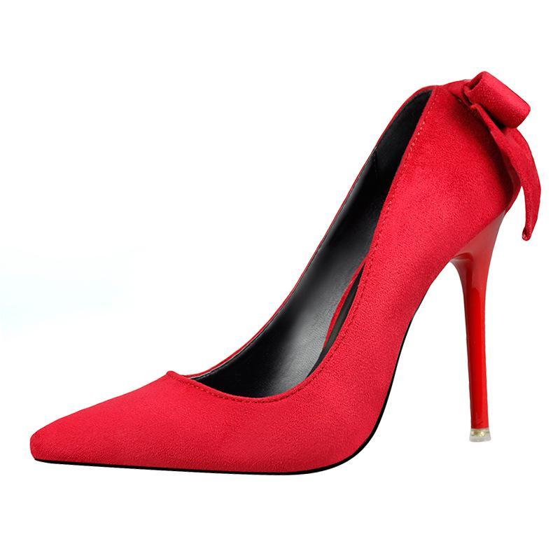 (Vente) Chaussures pointues tendance nœud arrière talons hauts stiletto chaussures simples femmes