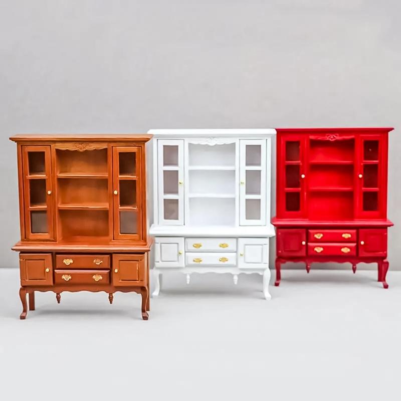 Doll House Enthusiast Miniature Cabinet 1/12 Doll House Furniture Bookcase with Openable Drawers Doll House Accessories