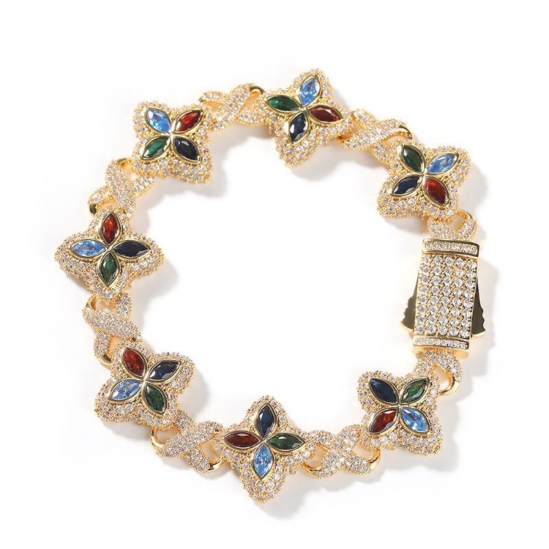 

Mary Hip-hop rap chain, unlimited four-leaf clover bracelet, fashionable cool ruffian handsome premium 5A zircon color necklace. 7inch bracelet