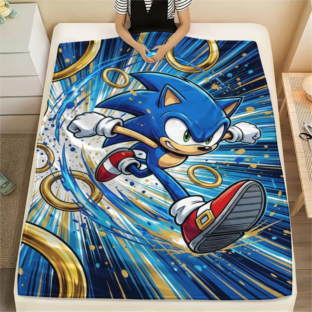 

Sonic the Hedgehog Flannel Blanket Print Warm Comfortable Throw for Home Sofa Bed Couch Outdoor Travel Picnic Blanket -xia44 75x90cm