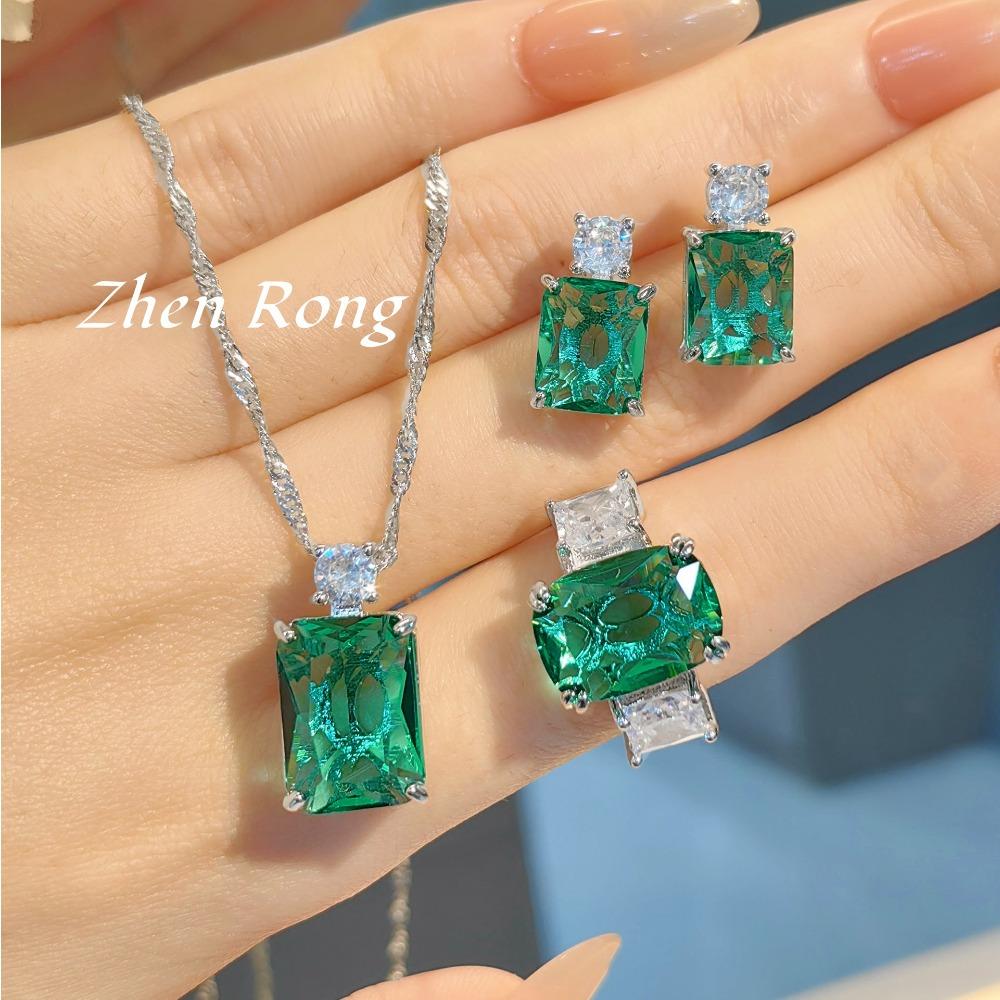 

Women Luxury Jewelry Set Perfume Bottle Pendant Princess Cut Gemstone Earrings Paraiba Ring Green Diamond Fashion Accessories