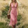 Indie Vintage Western Cowgirl Slim-Fit Tassel Sleeveless Dress