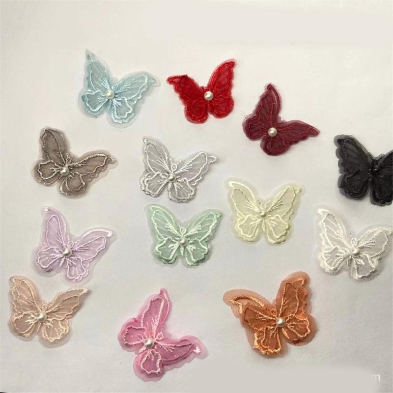 Fabric Pearls Embroidered Butterfly Sewing Accessories For Craft And Fashion