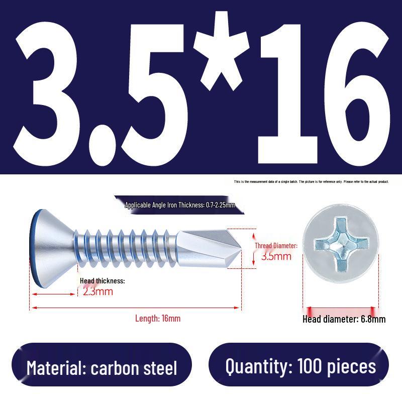 Phillips Flat Head Blue Zinc Plated Stainless Steel Self-Drilling & Self-Tapping Screws M3.9-M5.5