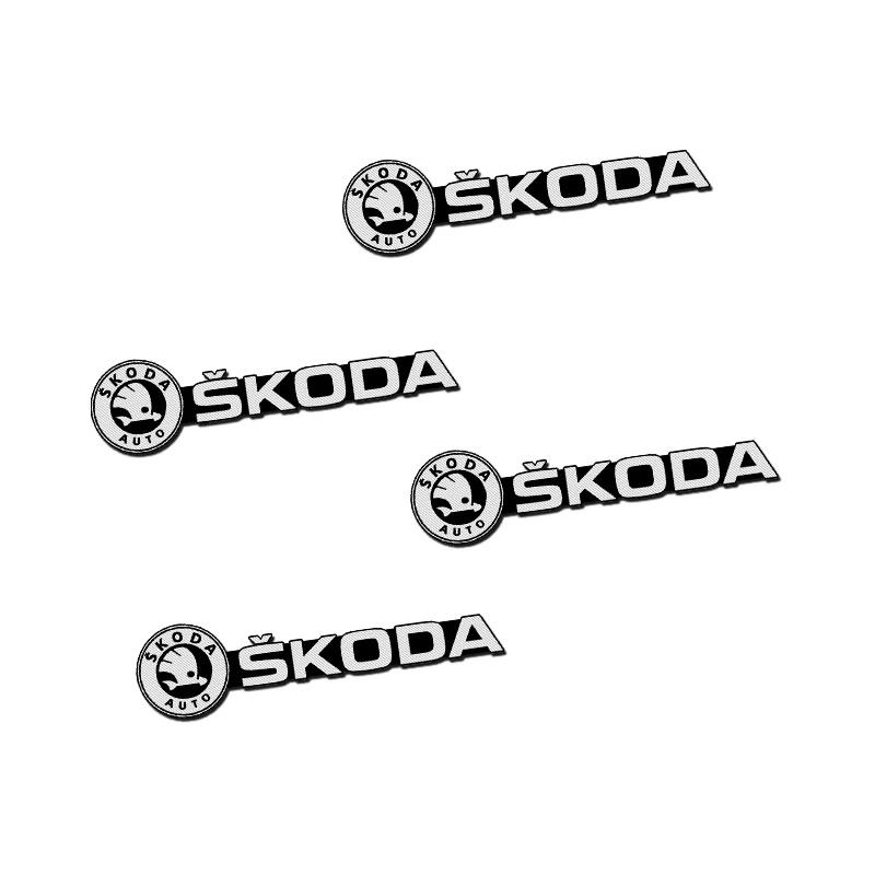 JNPV7 4pcs 3D Aluminum Speaker Stereo Speaker Badge Stickers for Skoda Octavia Kodiaq Kamiq Fabia RS Rapid Yeti Car Accessories Tools