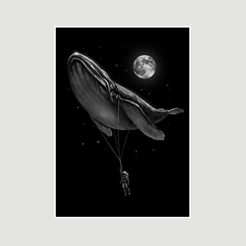 Living Room Decoration Art Painting White Paper Astronaut Space Poster Wall Art Prints Home Decor Bar Cafe Dorm Decorative Pictures Gifts