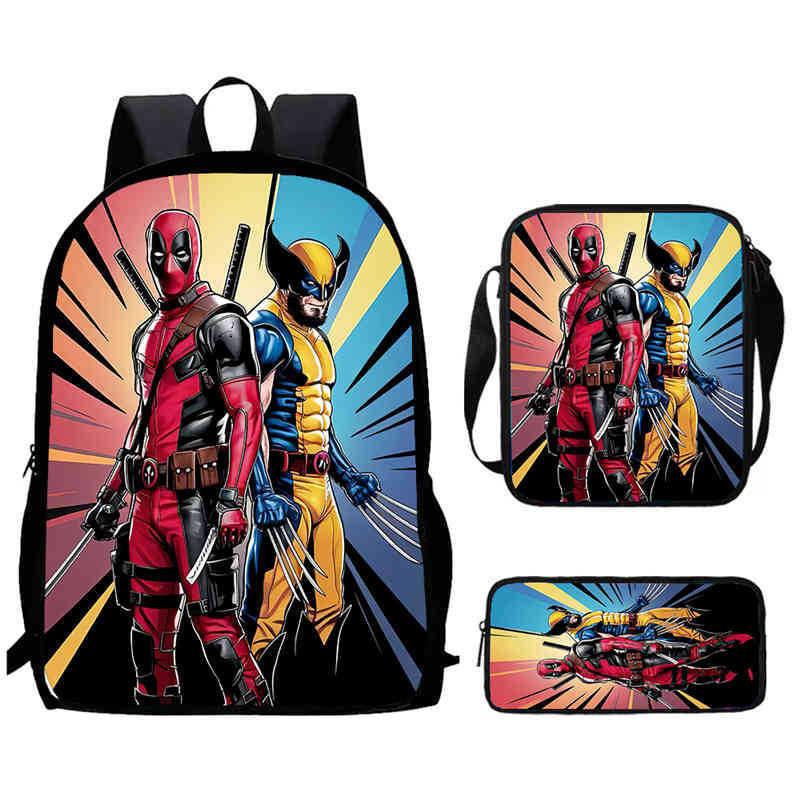 Mochila Escolar Infantil de Deadpool y Wolverine con Tejido Oxford Ligero para Estudiantes de Primaria