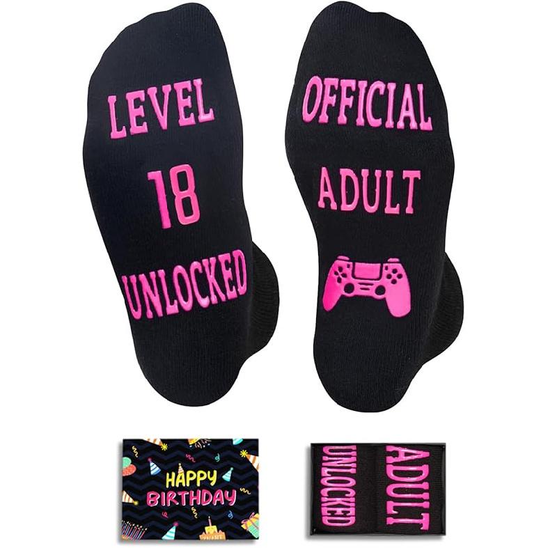 Gamer Gifts for Teen Boys - Birthday Socks Gifts for 13 18 16 Year Old Teens Level 18 Unlocked Black P