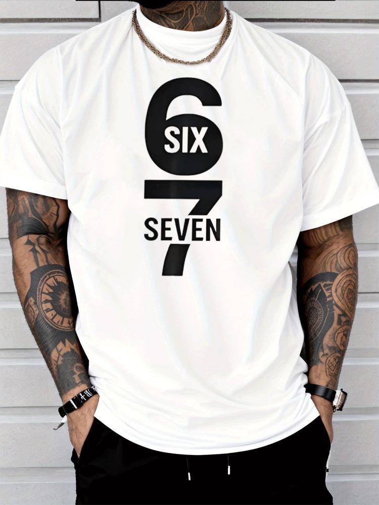 Simple Minimalist Six Seven Number Letter Graphic Print Unisexs Crew Neck Short Sleeve Tee Casual Daily Soft Basic Wear Fashion Top