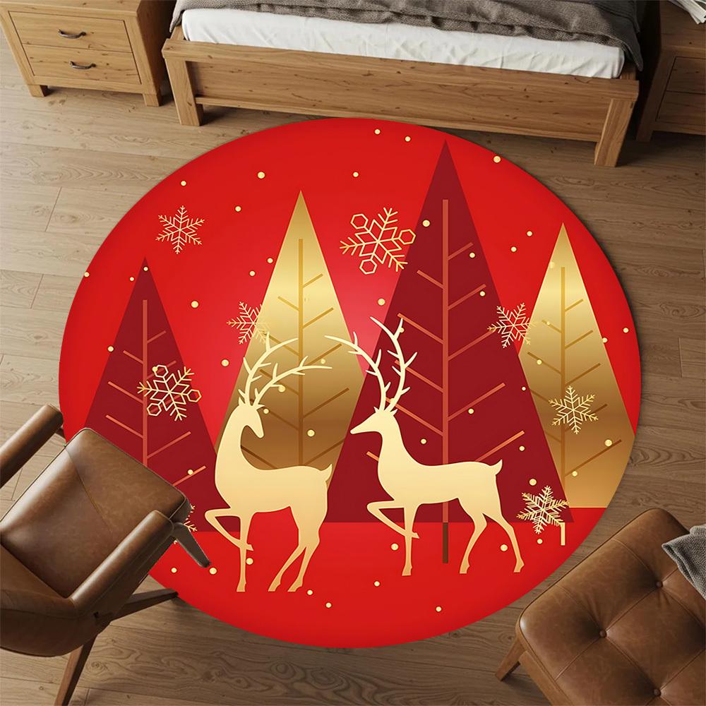 1pc Christmas, deer Round Chair mat Area Rug - Non-Slip, Floor Mat for Office, Bedroom, and Indoor Decor c1125374
