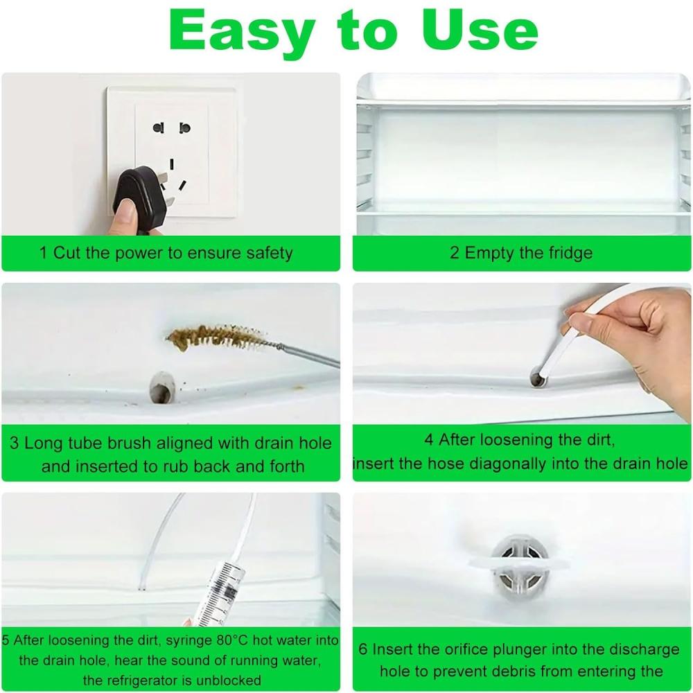 5pcs Refrigerator Drain Cleaning Tool Fridge Water Line Cleaner Kit Long Tube Brush Cleaner