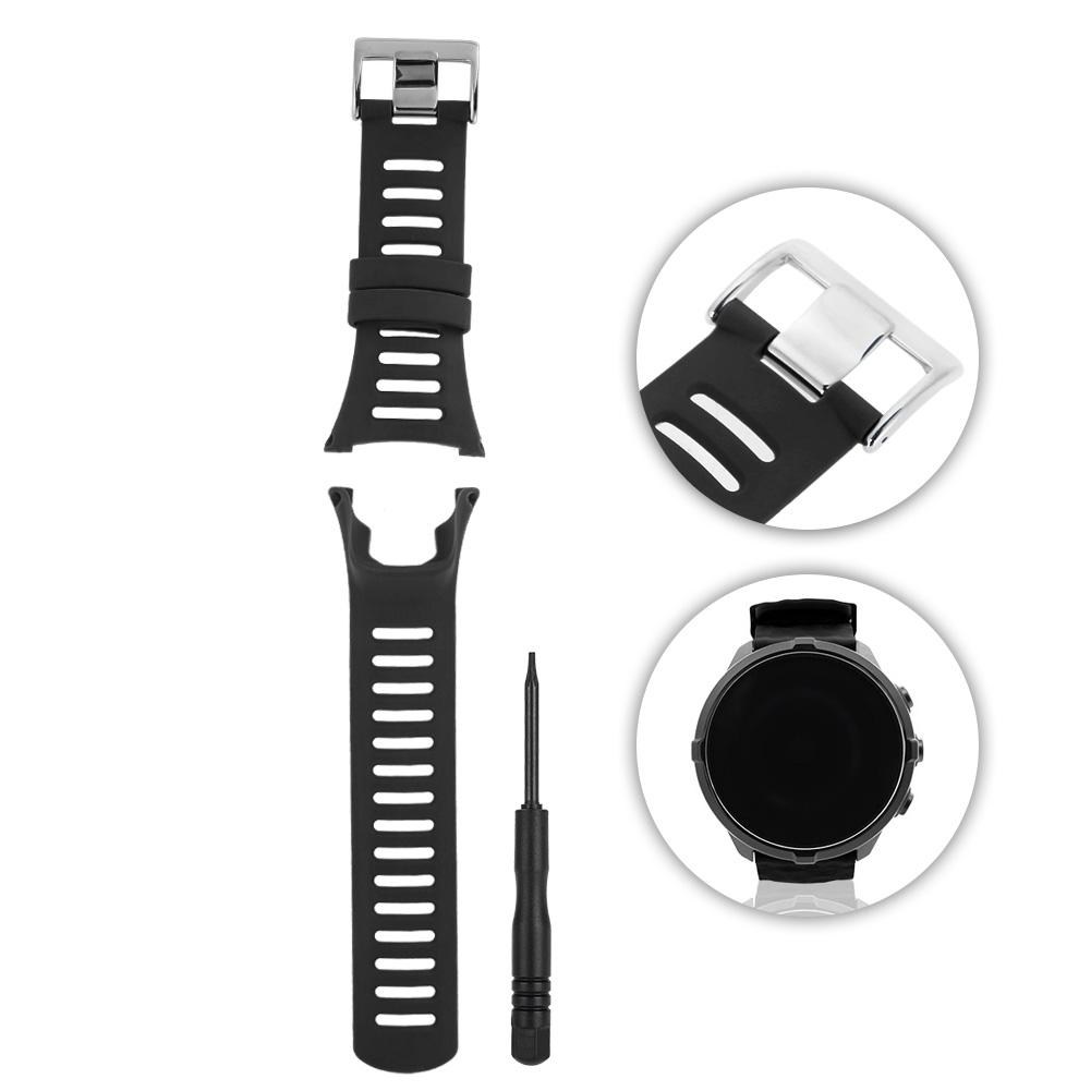 Gummi Armbanduhr Armband für Suunto Ambit1/2/3 Uhr (Schwarz Silber)