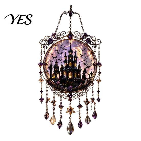 Retro Home Ornaments Halloween Crystal Window Suncatcher, Acrylic Witch Hanging Wind Chime, Decorative Seasonal Holiday Decor Ornament for Indoor