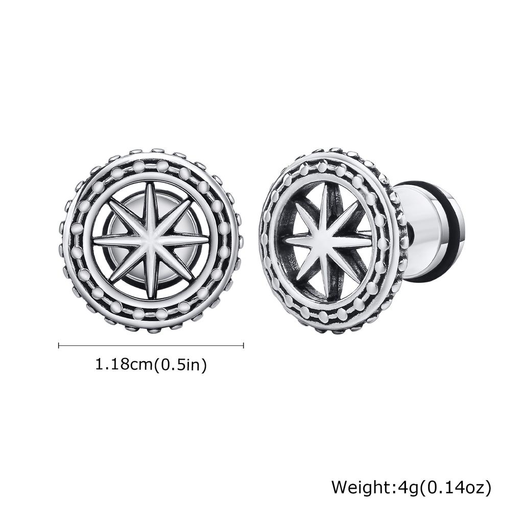 Vintage Gothic Norse Viking Stud Earrings for Men Boys, Rock Punk Runes Round Earrings, Fashion Piercing Jewelry Gift