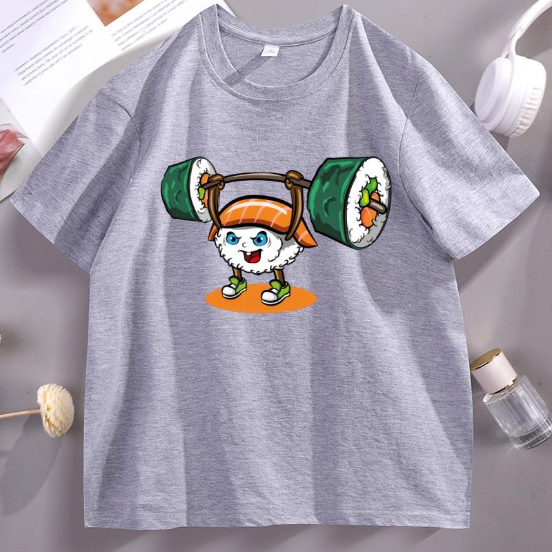 Sushi Weight Lifting Tshirt Unisex Unisex Japanese Food Gym Tshirt Casual Cotton Short Sleeve Oneck T Shirt Comfortable Clothes