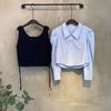 C S In The Room Women Puff blouSe + Cable Knit Crop veSt 3 ColorS