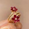 Retro Ruby Flower Ring: Women's Elegant Luxury Open Index Finger Ring with Full Diamond Inlay