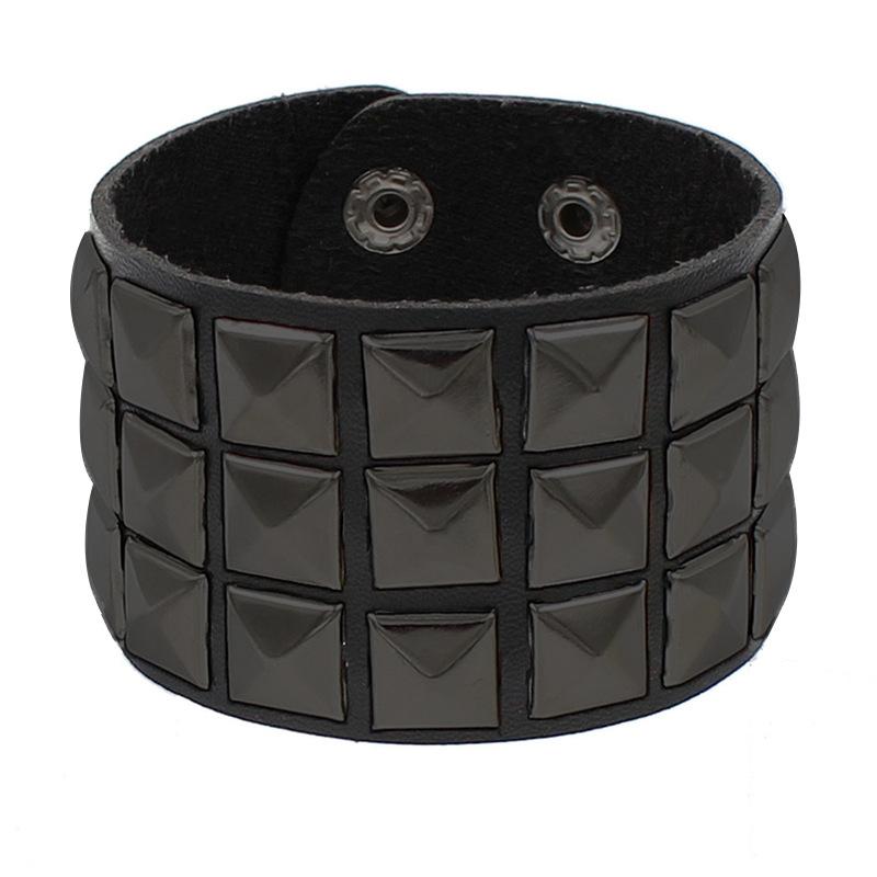 New Unique 3 Row Cuspidal Spikes Rivet Stud Wide Cuff Leather Punk Gothic Rock Unisex Bangle Bracelet Men Jewelry