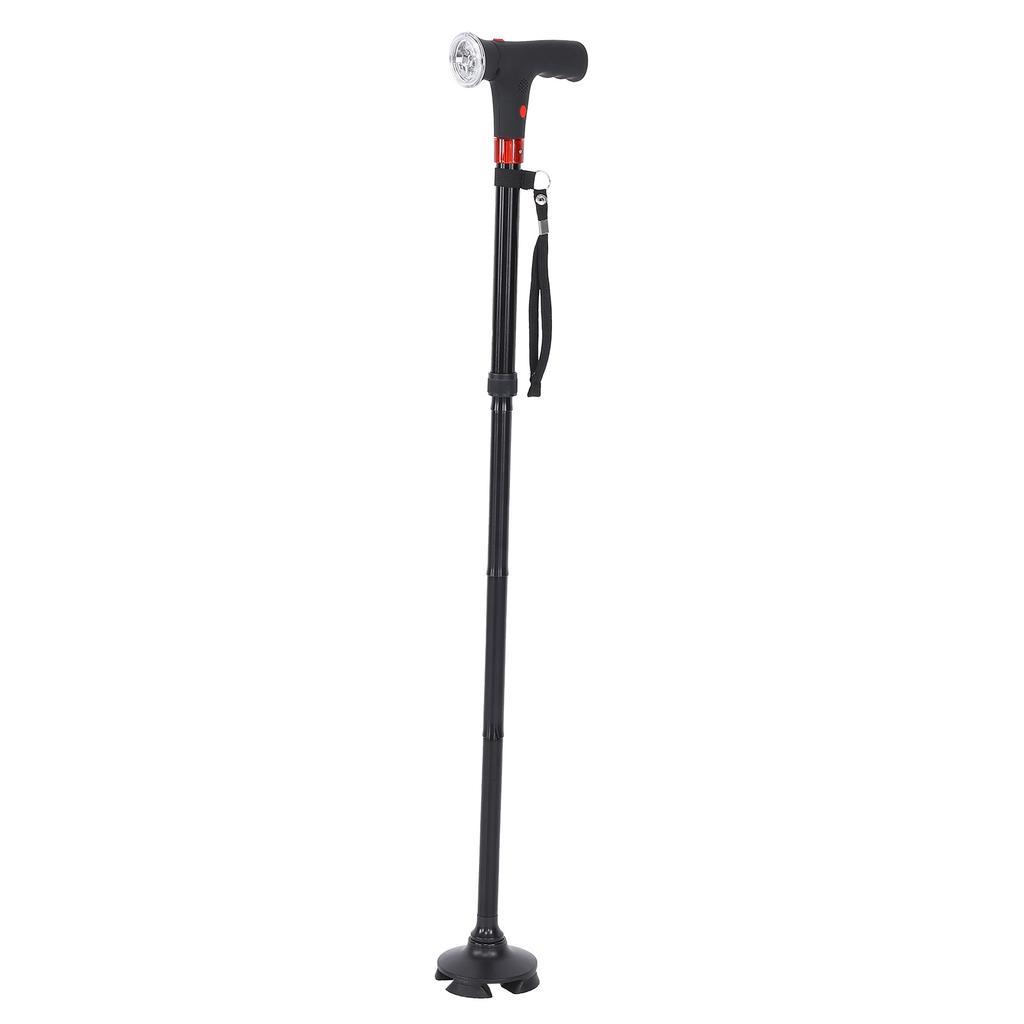 Aluminum Alloy Folding Light Cane Elderly Four?legged with Lamp Non?slip Walking Stick