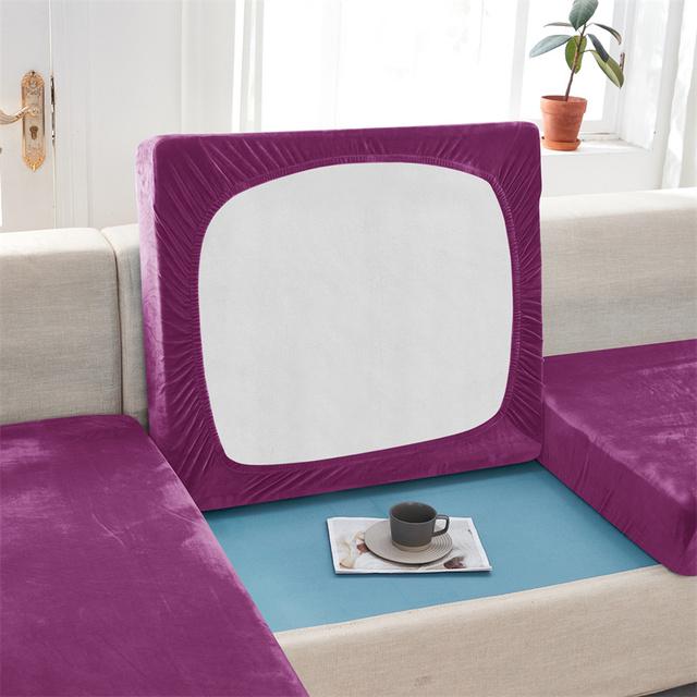 Solid Color Velvet Sofa Seat Cover Cushion Cover Thick Jacquard Soft Stretch Sofa Slipcovers Funiture Protector Living Room