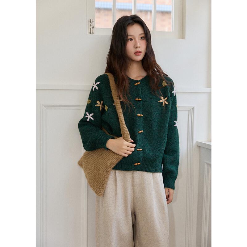 Mishow Retro Green 3D Floral Embroidered Knit Cardigan One Size