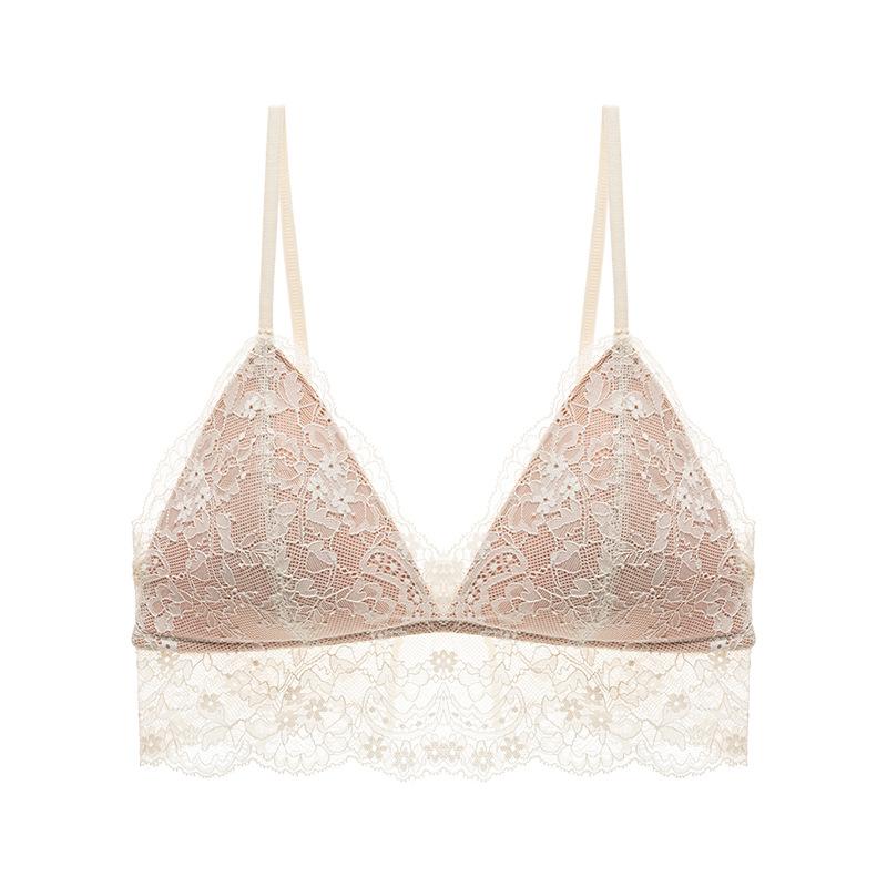 

Французский бюстгальтер с треугольными чашками, летнее ультратонкое кружевное нижнее белье, женский бюстгальтер Wiry, сексуальный, чистое желание, удобный L молочный белый