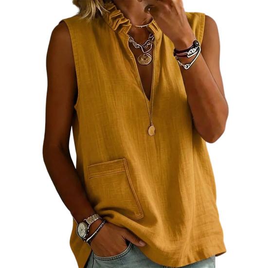 Camicia da Donna Cotone Lino Vestibilità Larga Senza Maniche Scollo a V Top Traspirante Comodo Stile Casual Gilet per Lavoro Festa Vacanza Appuntamento