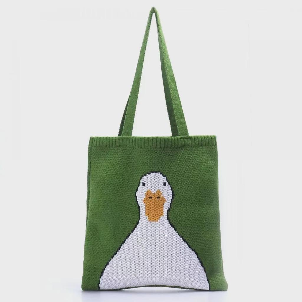 Women's Cartoon Knitted Tote - Autumn/Winter Fashion, Large Capacity Duck Design Wool Handbag