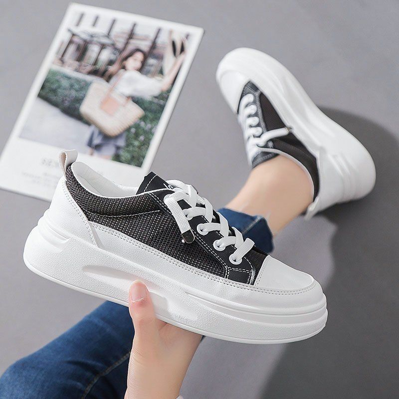 Little white shoes platform women's versatile shoes 2025 new spring mesh shoes breathable mesh flats popular women's shoes summer