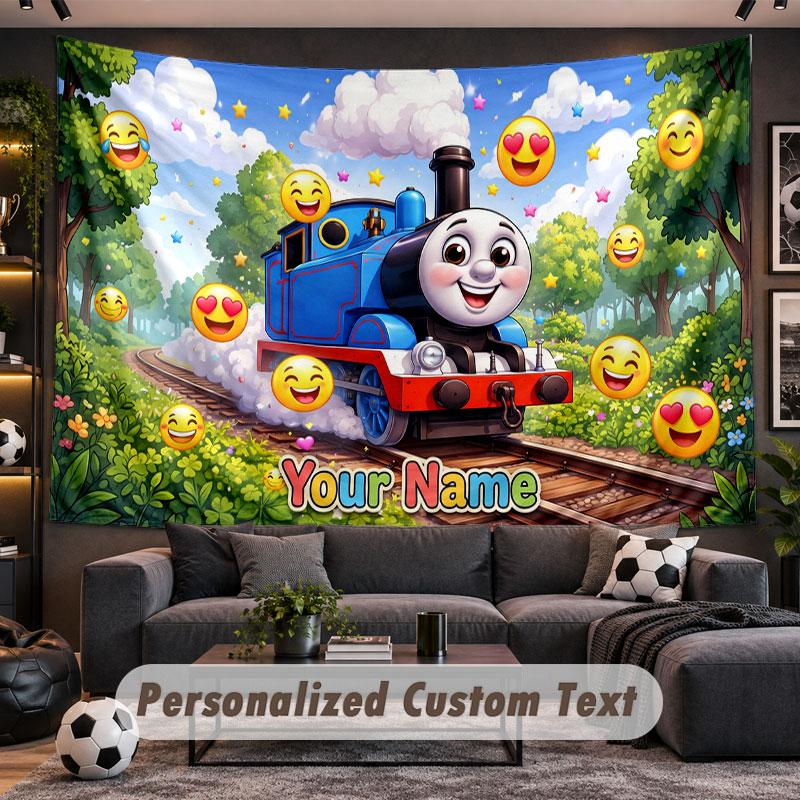 Wall Hanging Tapestry Custom NameThomas & Friends Pattern Personalized Printed Fabric Wall Decor