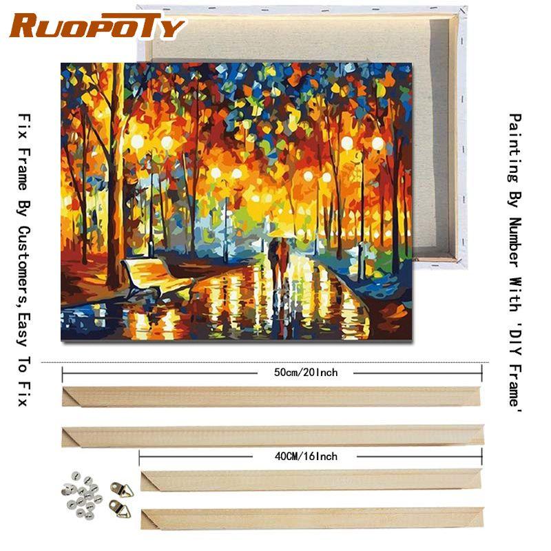 RUOPOTY Abstrakt by DIY-maleri etter tall Landsacpe-bilde Lerretsmaling Håndmalt for hjemmeinnredning 40x50 cm med gjør-det-selv-ramme