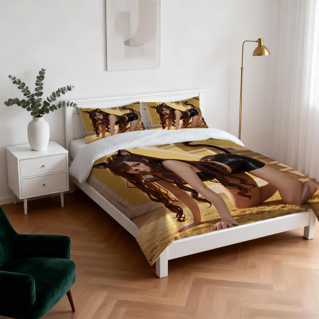 Euphoria Season 3Woof Woof Cat Girl Printed Duvet Cover Set Soft Bedding Set For Adults Bedroom Decor