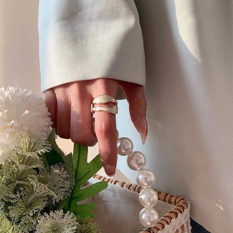 Irregular Opening Ring for Women Double Layer Alloy Ring Drip Glaze Gold Color Hollow Color Matching Ring Simple Trendy Jewelry