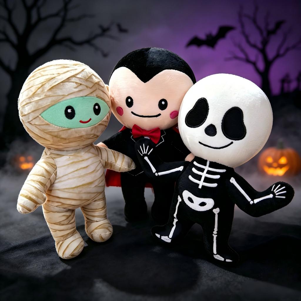 25Cm Spooky Cute Halloween Stuffed Animal Set Vampire Mummy Skeleton Soft Plush Doll For Holiday Decor Kids Gift Party Favors