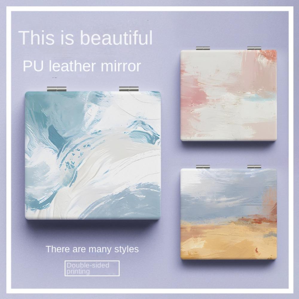 Abstract Oil Painting Style Pattern Folding Makeup Mirror Double-Sided Cute Small Mirror  Makeup