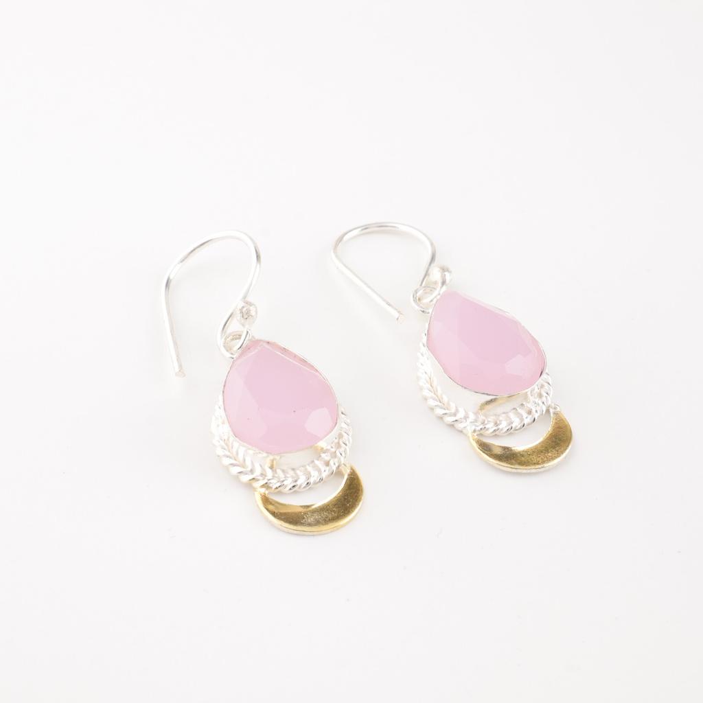 Rose Chalcedony Gemstone 925 Solid Silver Handmade Jewelry Dangle Earrings 1.5" EE-162-14