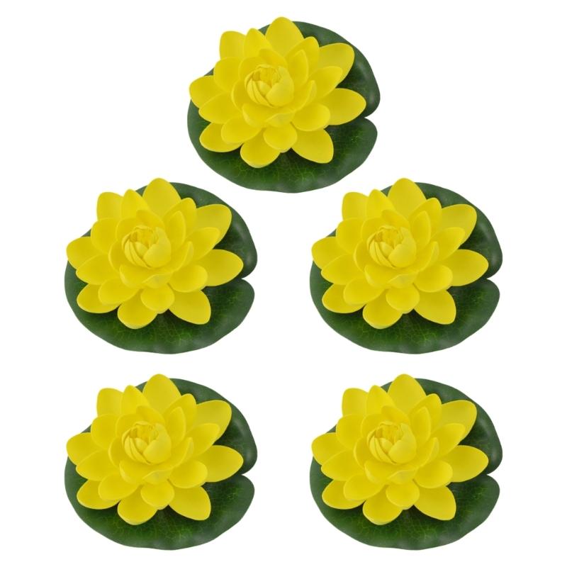 5 шт. Искусственные водные растения Плавучие лотосы Реалистичные пенопластовые кувшинки Лист для домашнего бассейна, аквариумов и пруда Декор жёлтый