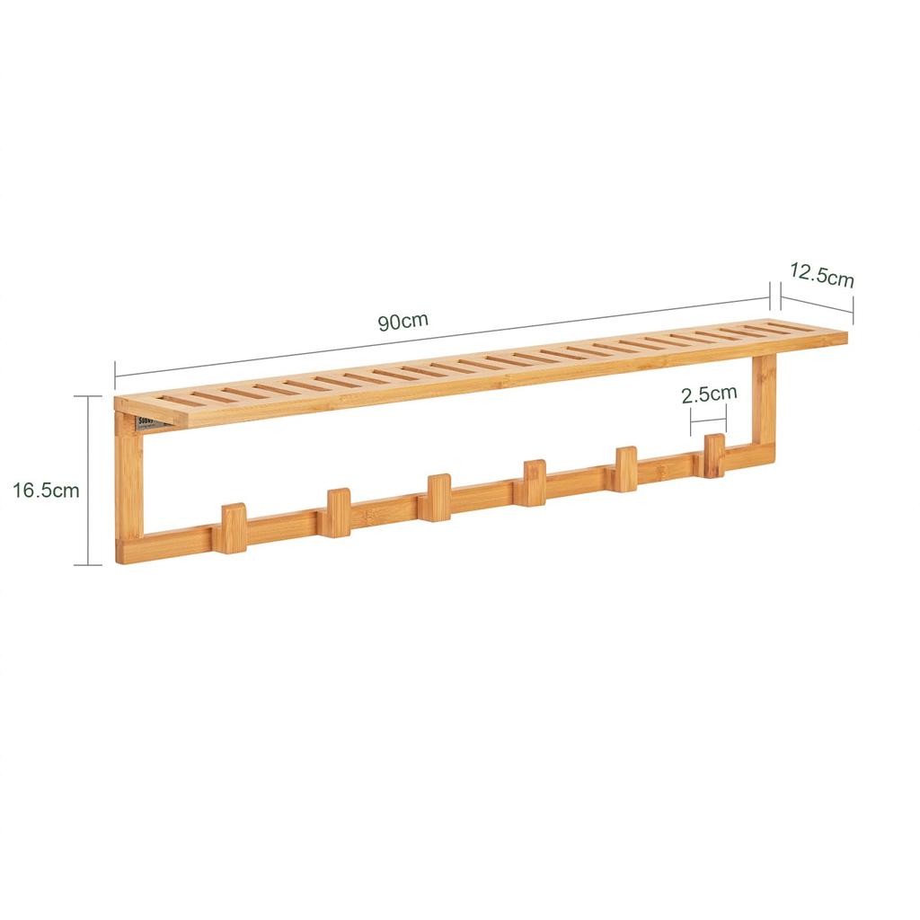 SoBuy Wall Wall 90cm Decorative Stylish Storage and Hat Clothes Coat Coat Hanger Hook Shelf, Hanger, Wall-Mounted Hooks, Bamboo, Wide, Shelf,