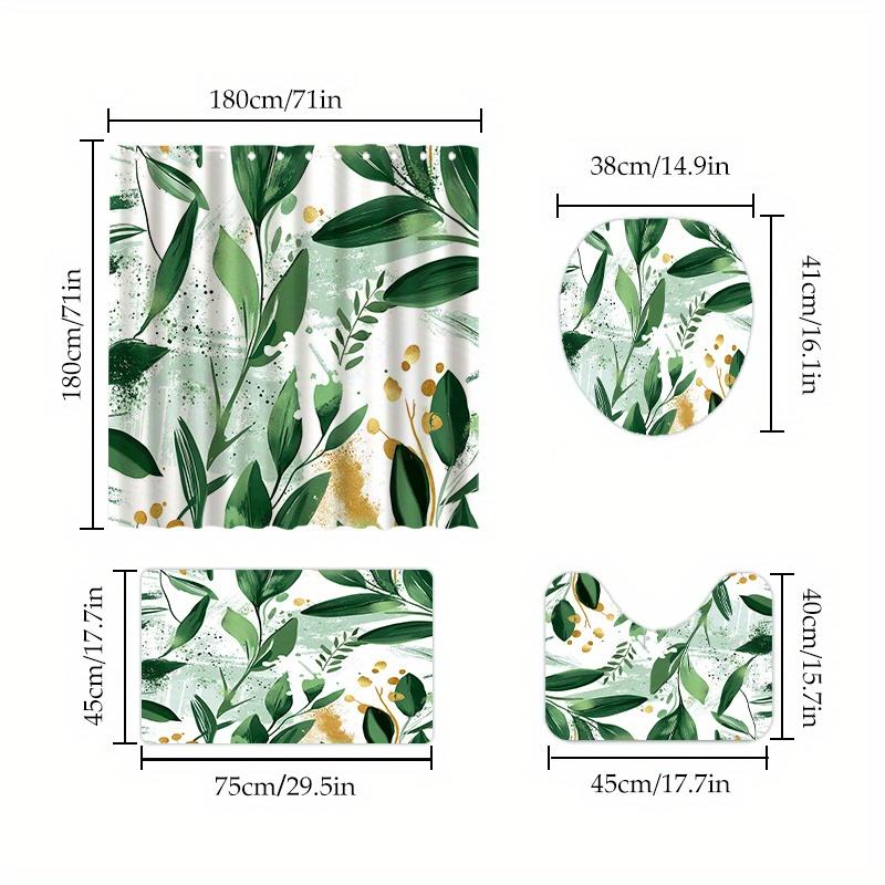 1/4 Set Of Green Leaves Surround Shower Curtain Set Breeze Green Leaves Comfortable Fresh Series Modern Home Bathroom Decoration
