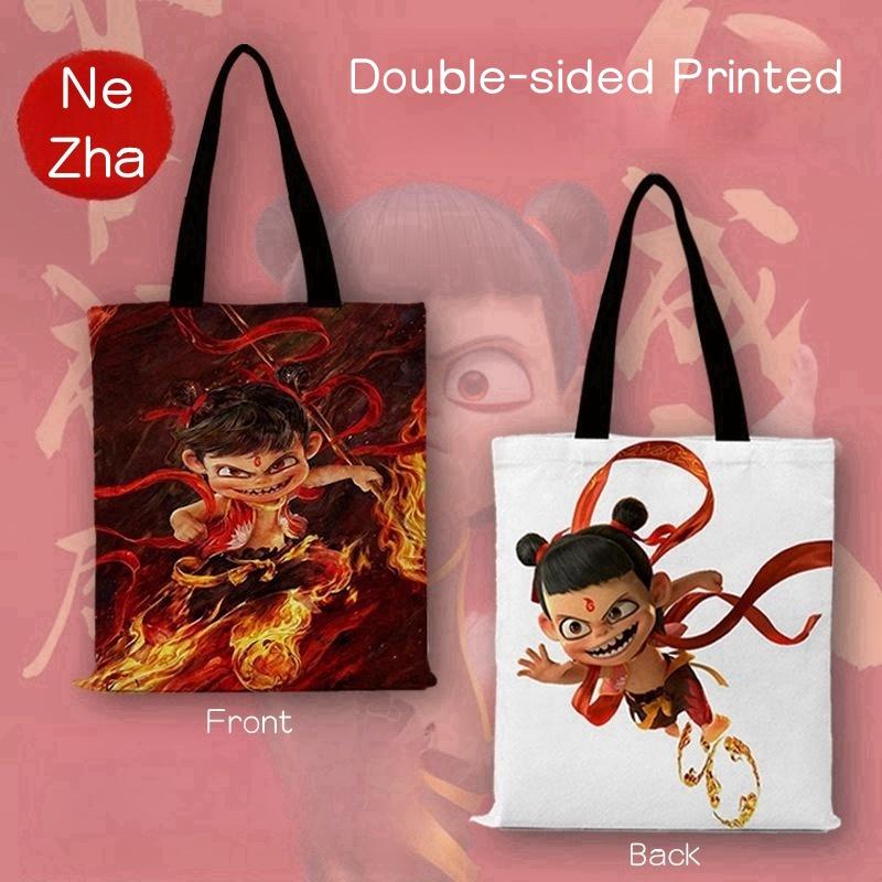2025 Популярная Новая Сумка Мультфильм Nezha Износостойкая Холщовая Сумка Через Плечо Для Мужчин и Женщин Досуг Портативная Большая Вместительная Сумка Для Покупок 35*40cm
