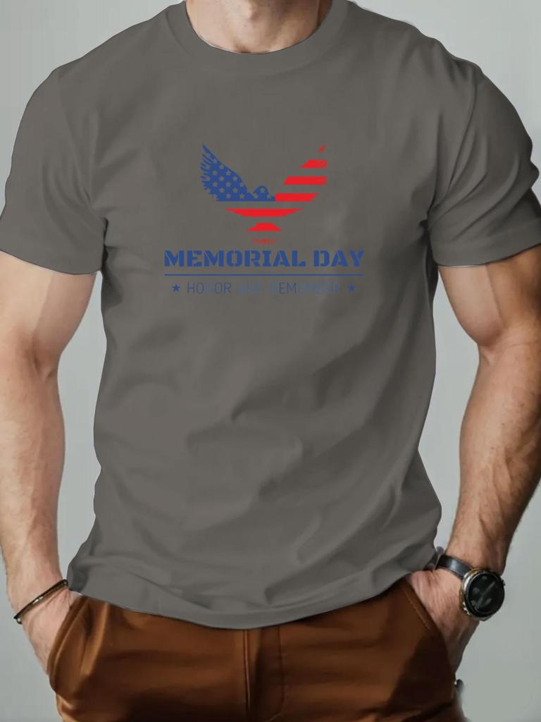 Male T-Shirt 100% Cotton Memorial Day American Eagle Print Tee for Men 2025 Fashion Summer Casual Breathable Crewneck Daily Top
