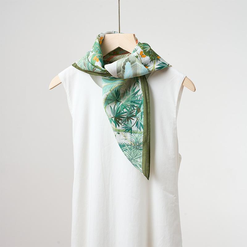 Spring and summer new Korean version ins wind 61 * 61cm silk small square scarf women's multi-functional mulberry silk cotton blended silk scarf