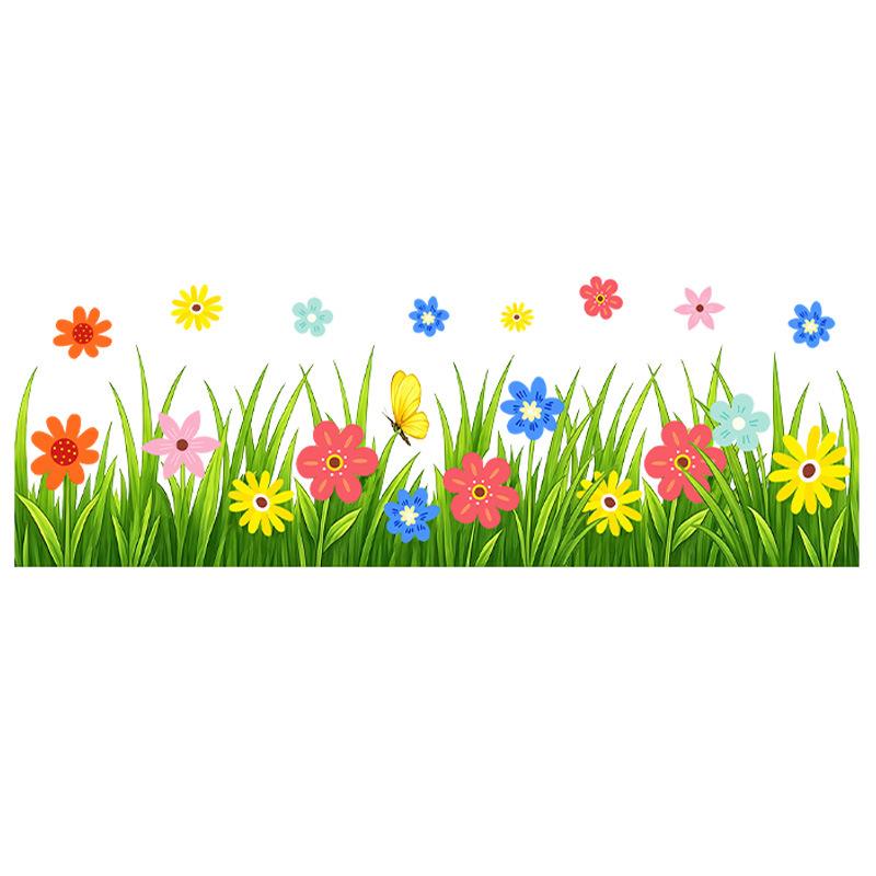 Grass Flower Butterfly Baseboard Skirting Line Wall Sticker Self Adhesive PVC Living Room Bedroom Corner Decor