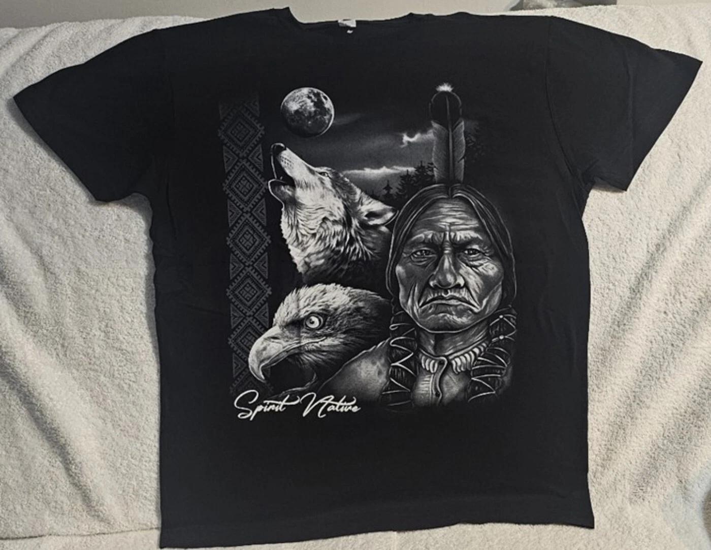 INDIAN BRAVE WOLF EAGLE MOON SPIRIT NATIVE NIGHT FEATHER T-shirt 4XL